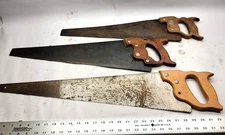 Lot of 3 Vintage Handsaws- Wood Handles- Warranted Superior & E.C. Atkins