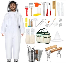 30Pcs Beekeeping Starter Kit with Bee Suit XL, Tools & Hive Supplies