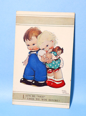 Original Mabel Lucie Attwell Postkarte Let's Be Nice Likes We Wos Be Before #SC