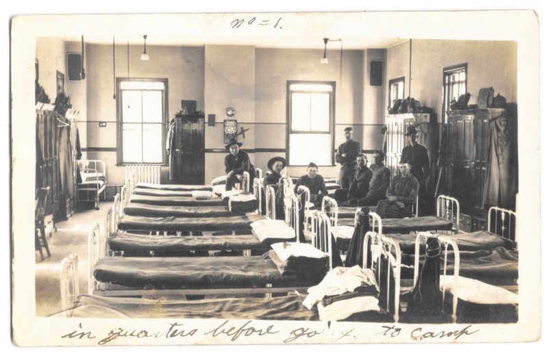 RPPC 1910s Military Barracks Interior "No. 1" Real Photo Postcard w/ Letter