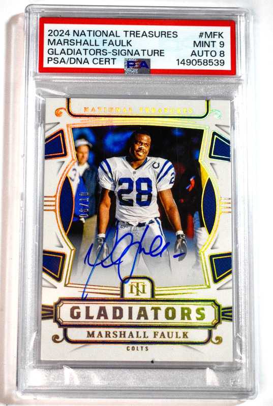 2024 National Treasures Marshall Faulk Gladiators Signature Auto /10 SSP PSA 9