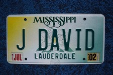 2002 MISSISSIPPI Vanity License Plate - J DAVID