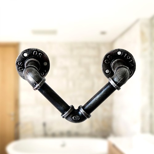 Toallero de hierro forjado industrial tubo pared estante riel soporte de baño - Imagen 6 de 12