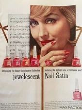 Max Factor Cosmetics, Nail Satin Nail Polish, Full Page Vintage Print Ad, aa