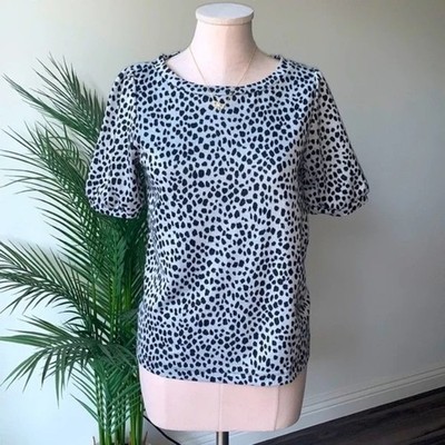 LOFT Puff Sleeves Dotted Print Knit Blouse Gray Top Career Casual Relaxed