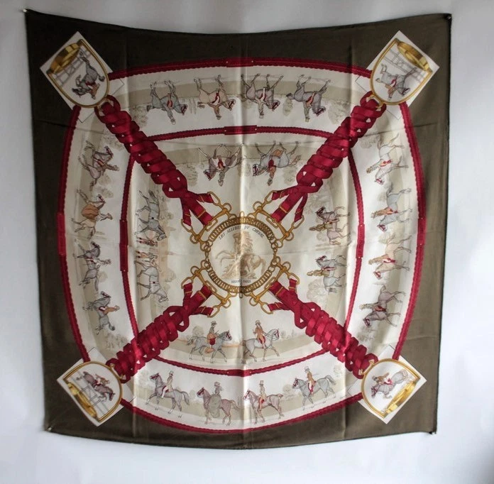 Foulard Carré Soie FIORINI – Tête De Cheval, Roulotté Main (vintage)