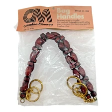 NOS 1970s Columbia-Minerva CM Bag Handles Wood Bead Brass Tone 5.5" Boho Vintage