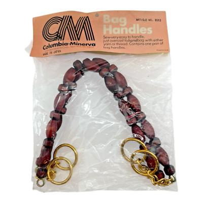 NOS 1970s Columbia-Minerva CM Bag Handles Wood Bead Brass Tone 5.5'' Boho Vintage