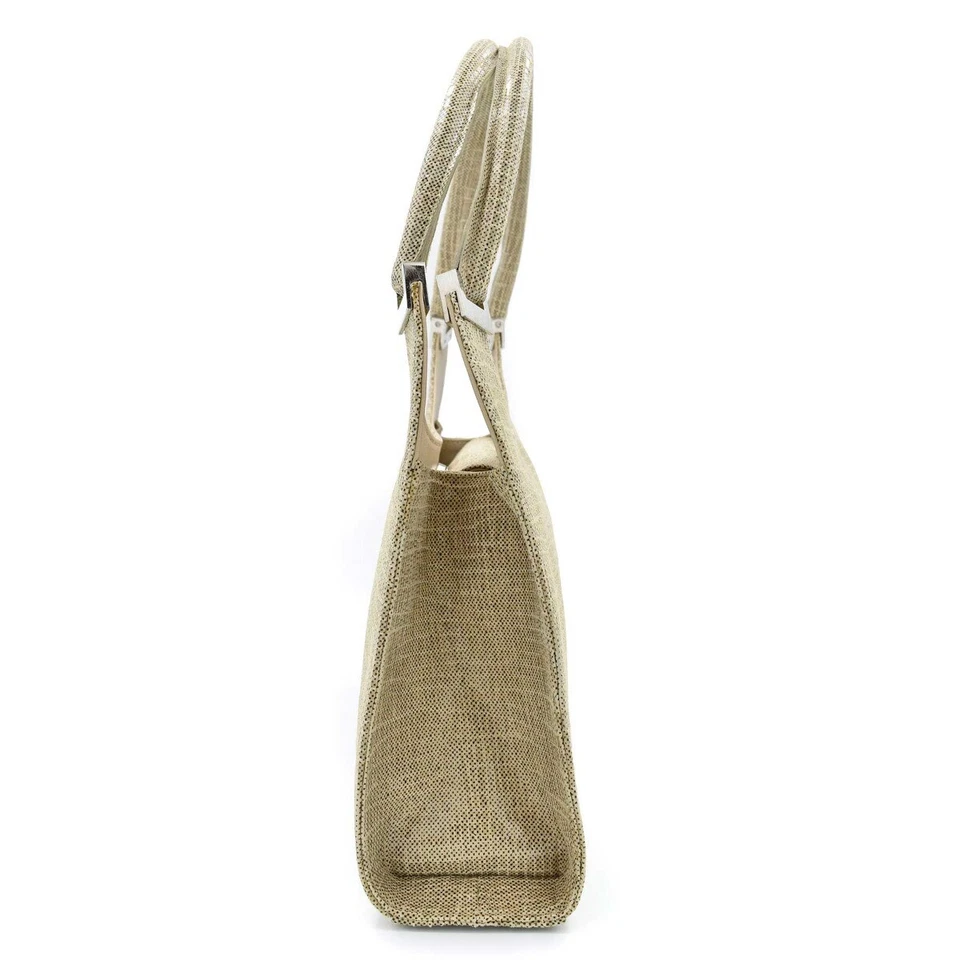 Bolso de mano Stuart Weitzman beige brillante a cuadros Dotcom Napa Foto 3 de 4