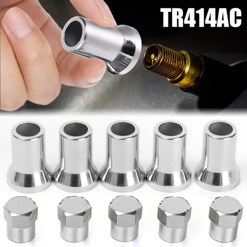 TR414 Chrome Car Tire Wheel Tyre Valve Stem Hex Cap w/ Sleeve Cover Accessories - Picture 6 of 14