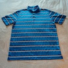 Nike Golf Mens Tour Performance Dri-Fit Polo Shirt Teal Gray White Striped Large