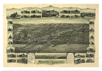 1894 Atlantic Highlands New Jersey Vintage Old Panoramic City Map - 20x30