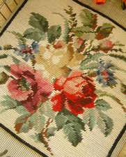 Completed Needlepoint Canvas Hand Crafted Beautiful Floral Theme Roses  Buds