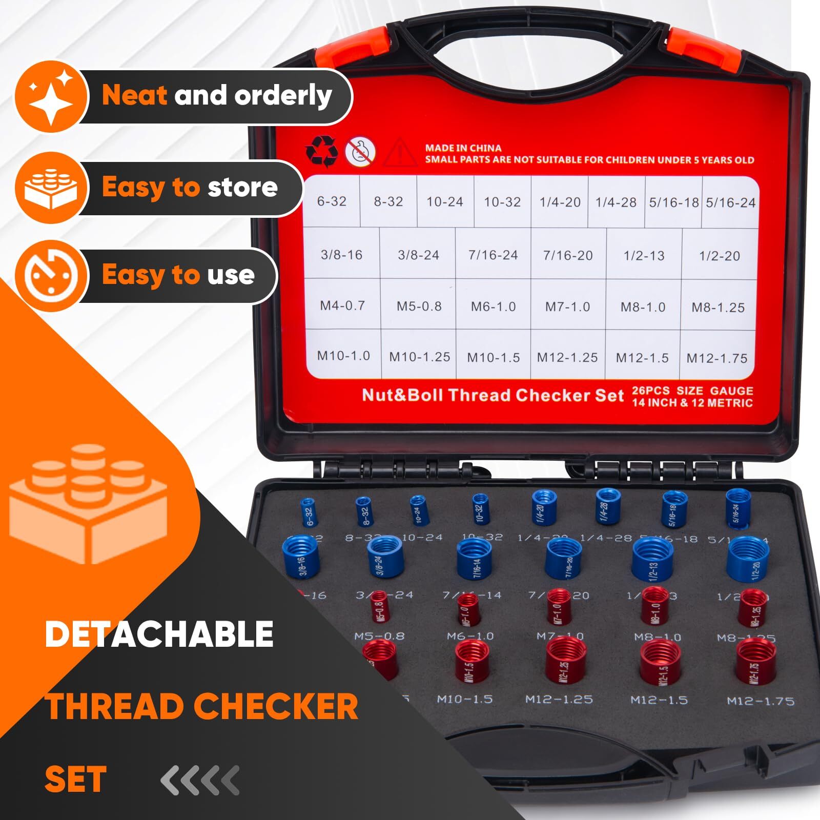 Nut and Bolt Thread Checker - Red & Blue 26 Gauges High-Speed Steel Bolt and ...