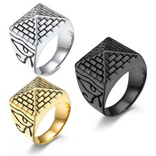 Vintage Egyptian The Eye of Horus Ring Stainless Steel Masonic Pyramid Punk Ring
