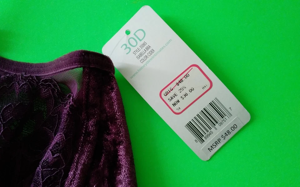 Sujetador Honeydew Nuevo con Etiquetas Para Mujer Isabella Coqueto Encaje y Terciopelo Triángulo 30D Púrpura Foto 4 de 4