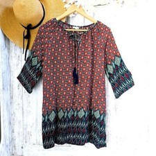 Ganji Women's Mini Dress Size Medium Sheath Bohemian Blue Green White Tassels