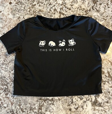 Small New Panda Black White This Is How I Roll Cute Crop Top Juniors Shirt