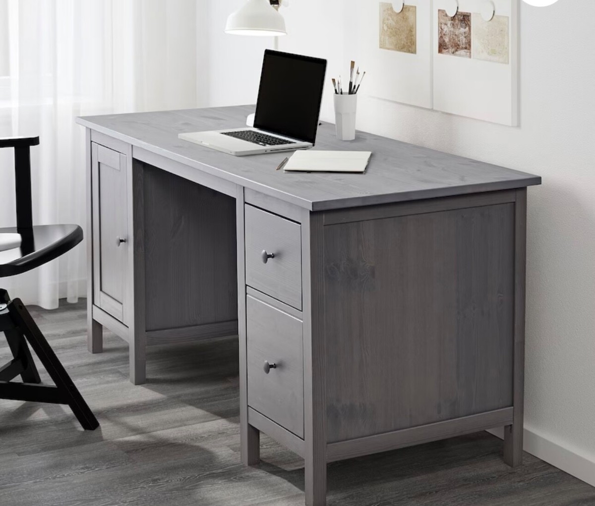 Home Office Desk with Drawers - Wood, Dark Gray Stained 61x25 5/8