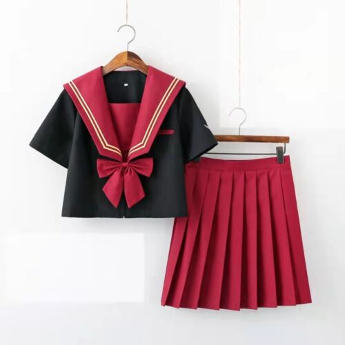 2PCS Japanese School Girls Uniform Sailors Suit Pleated Skirt Cosplay Costume - Picture 1 of 15