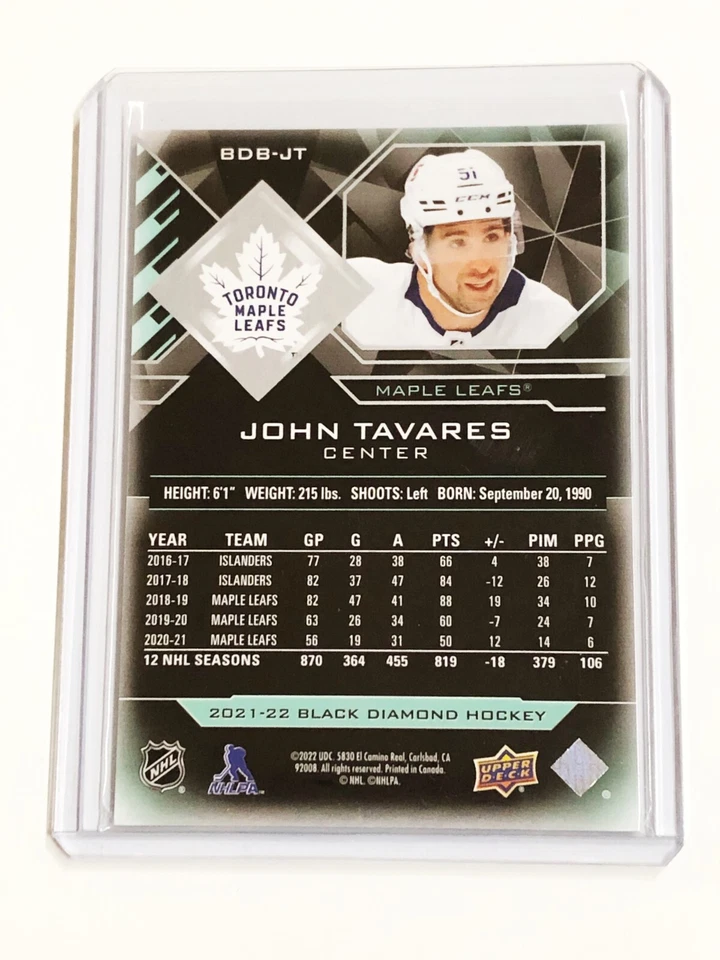 21-22 Upper Deck Black Diamond John Tavares Pure Black Parallel #'d 08/50! LEAFS - Image 2 of 2