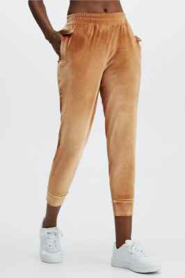 Fabletics Luxe Velour Joggers Womens Plus Size 1X Light Honey Velvet Pants NEW