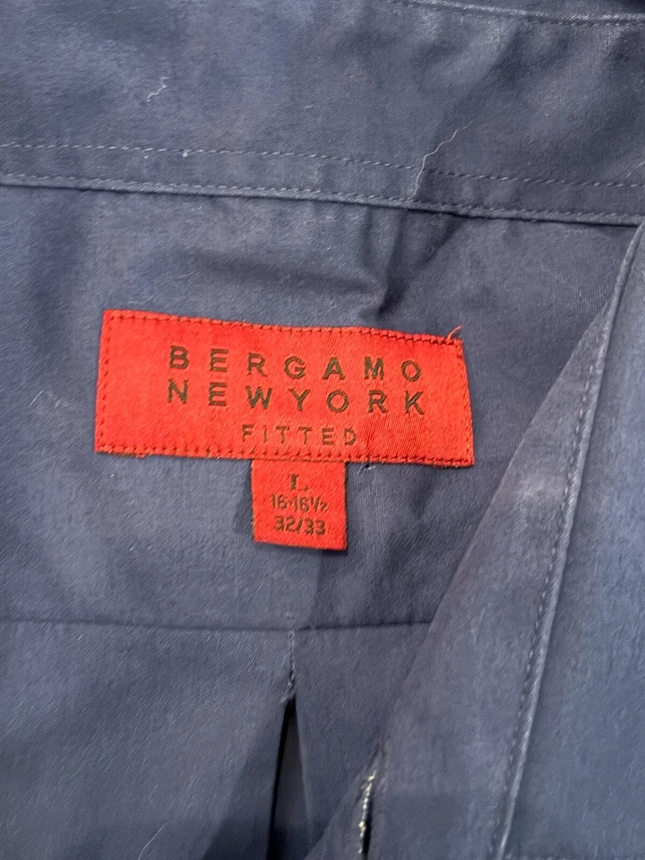 Camisa de vestir Bergamo New York para hombre grande ajustada azul manga larga botón carrera Foto 2 de 4