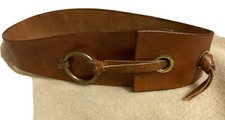 Vintage 60 s Handmade ALLAN BLOCK Leather Belt With Brass Cinch Buckle Hardware