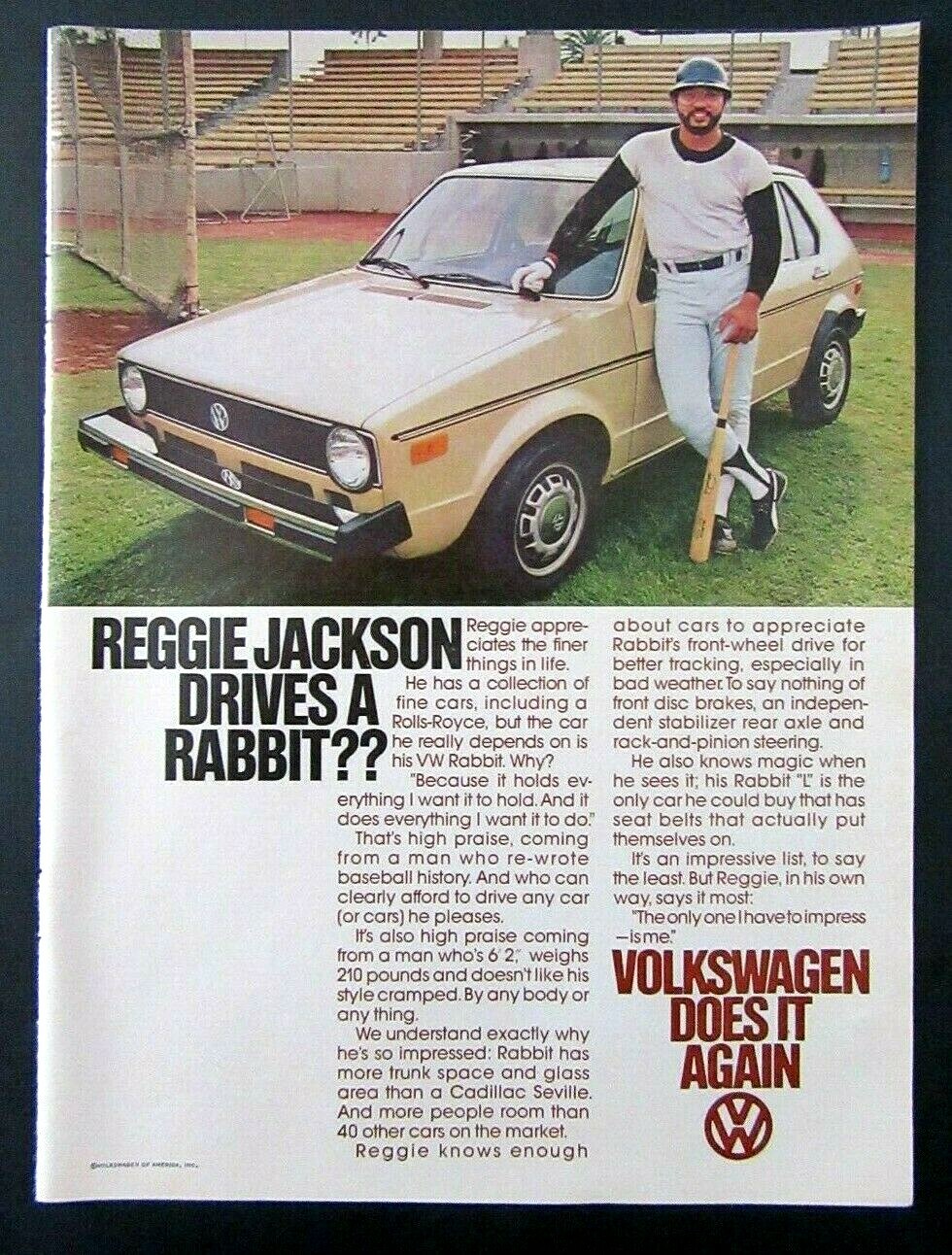 1978 VOLKSWAGEN RABBIT Magazine Ad - REGGIE JACKSON Drives A Rabbit ...