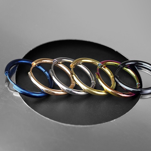 Pair of 20 GA Hinge Action Seamless Hoop Earrings Black Gold IP or Steel C281 - Picture 8 of 22