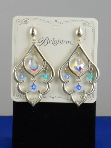 Brighton Silver PRISM LIGHTS SCALLOP Blue Green Crystal Chandelier Earrings $78 - Picture 1 of 1