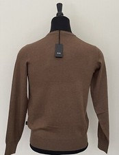 New HUGO BOSS Crew Neck Pullover Brown Beige Wool Regular S sz Sweater Jumper
