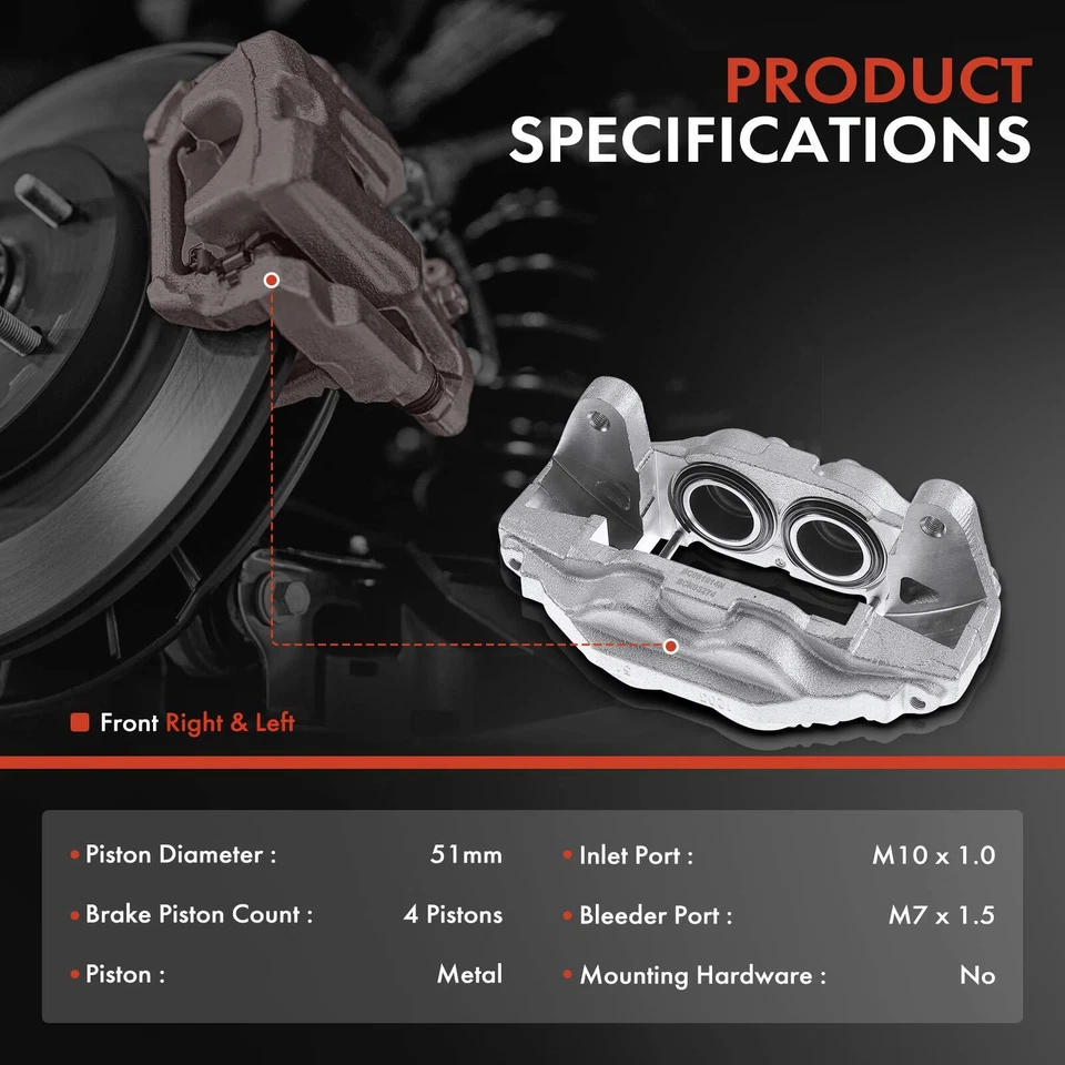 2x Front Brake Caliper w/ 4 Pistons for Toyota Tundra 2007-2015 Sequoia 08-15 - Image 2 of 4