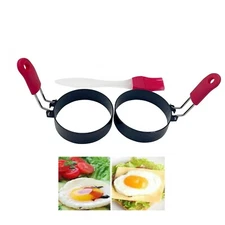 2pcs 3'' Fried Egg Shaper Pancake Ring Mold with Brush Cooking Kitchen Tool
