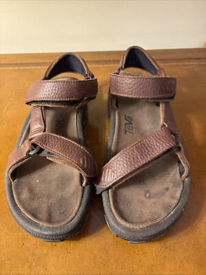 Men’s 10 Teva Sandals Brown Leather Rugged Soles Hudson
