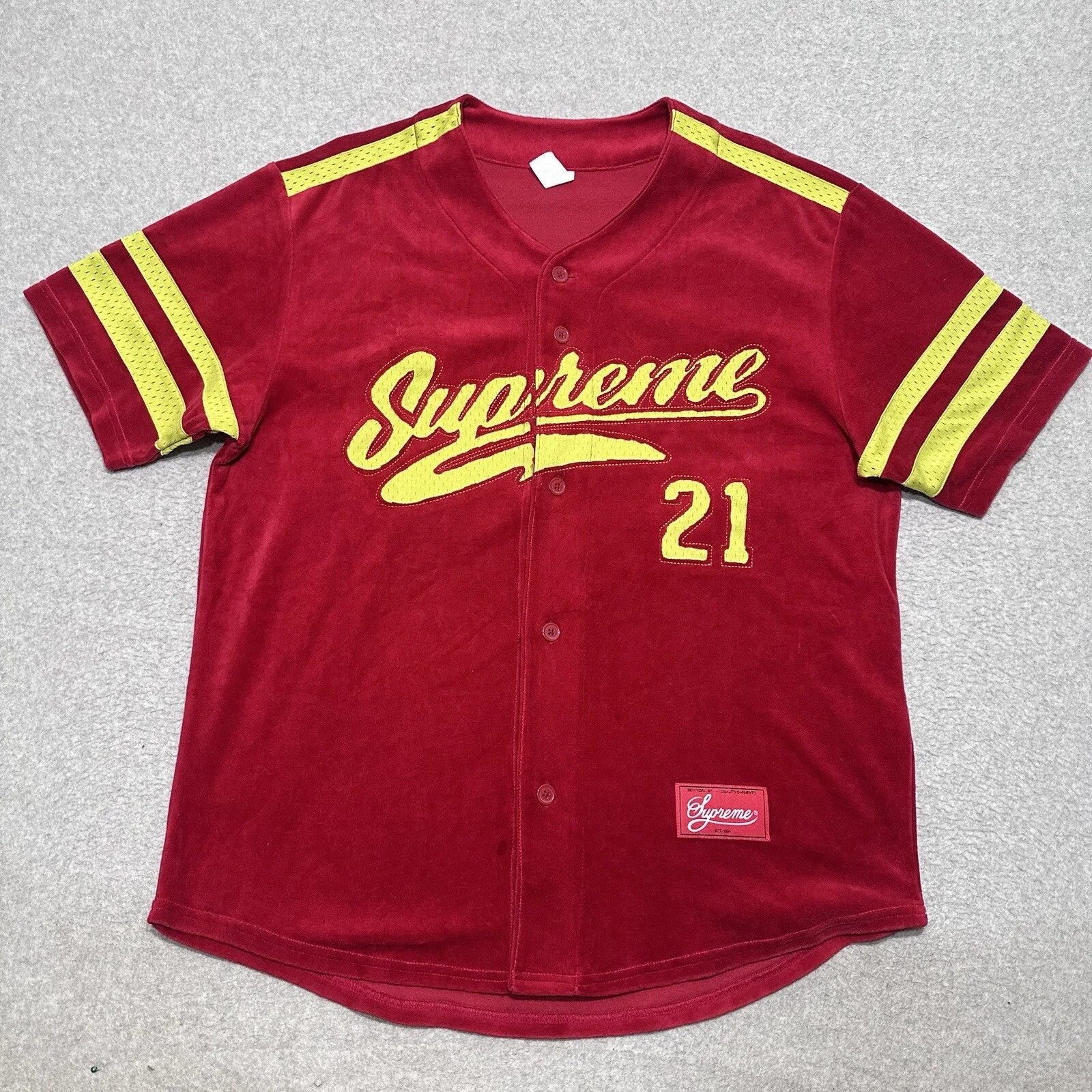 Maillot de baseball homme à manches courtes en coton rouge velours Supreme taille M FW20