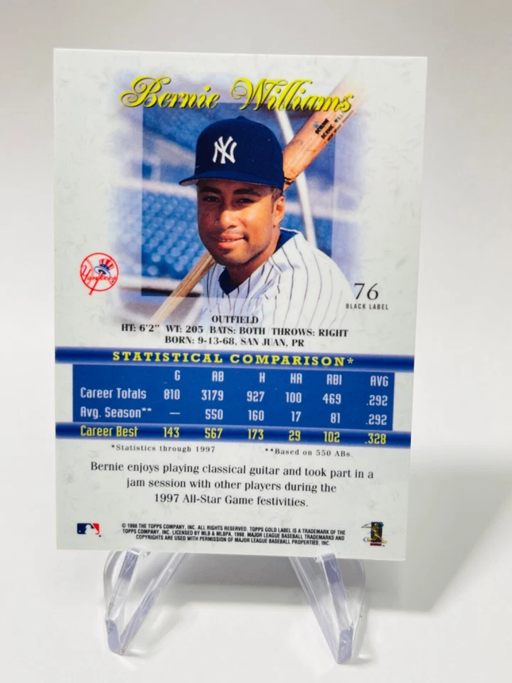 BERNIE WILLIAMS 1998 Topps Gold Label CLASS 1 BLACK LABEL #76 MLB Baseball - Image 2 of 2