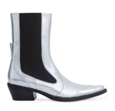 BY FAR Womens Silver Heel Pull-Tab Otis Toe Block Heel Leather Chelsea 38