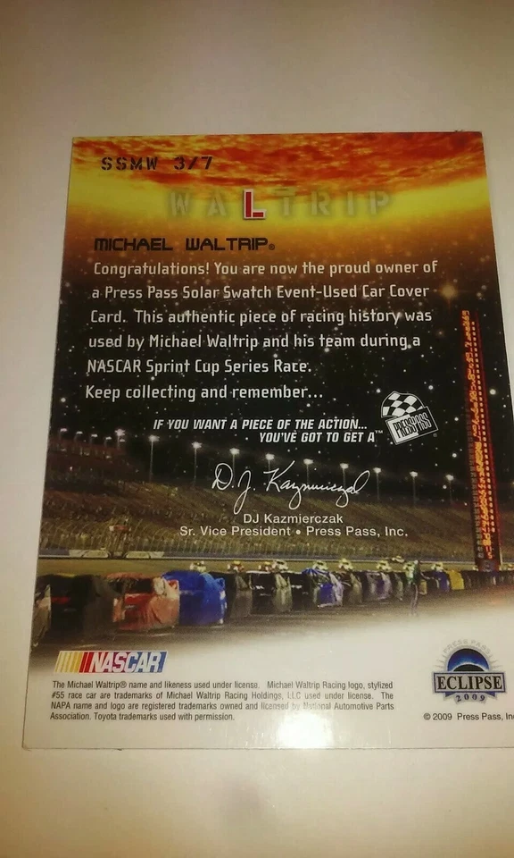 Michael Waltrip Autograph Raced Used Car Cover Solar Swatches 2009 Eclipse Card - Image 4 of 4