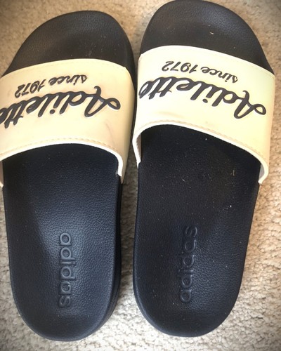 ADIDAS Womens Adilette White/Navy Shower Sliders Good Condition UK 4 EU 37 - Picture 2 of 4