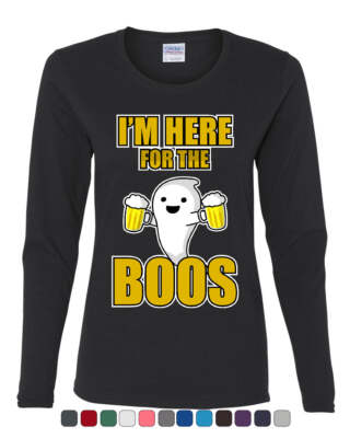 I'm Here for the Boos Women's Long Sleeve Tee Halloween Ghost Drinking Beer Mug