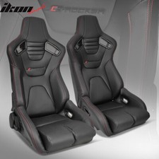 Bucket Racing Seat Universal Pair Reclinable Dual Slider Black Pu Carbon Leather
