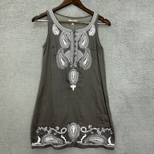 Cecico Shift Dress Womens Small Gray Paisley Embroidered Sleeveless Cotton Boho