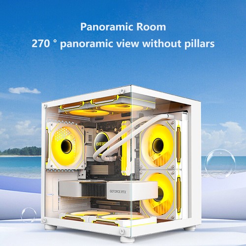270 Degree Glass PC Case Transparent Desktop Computer Tower For M-ATX/ITX - Afbeelding 3 van 14
