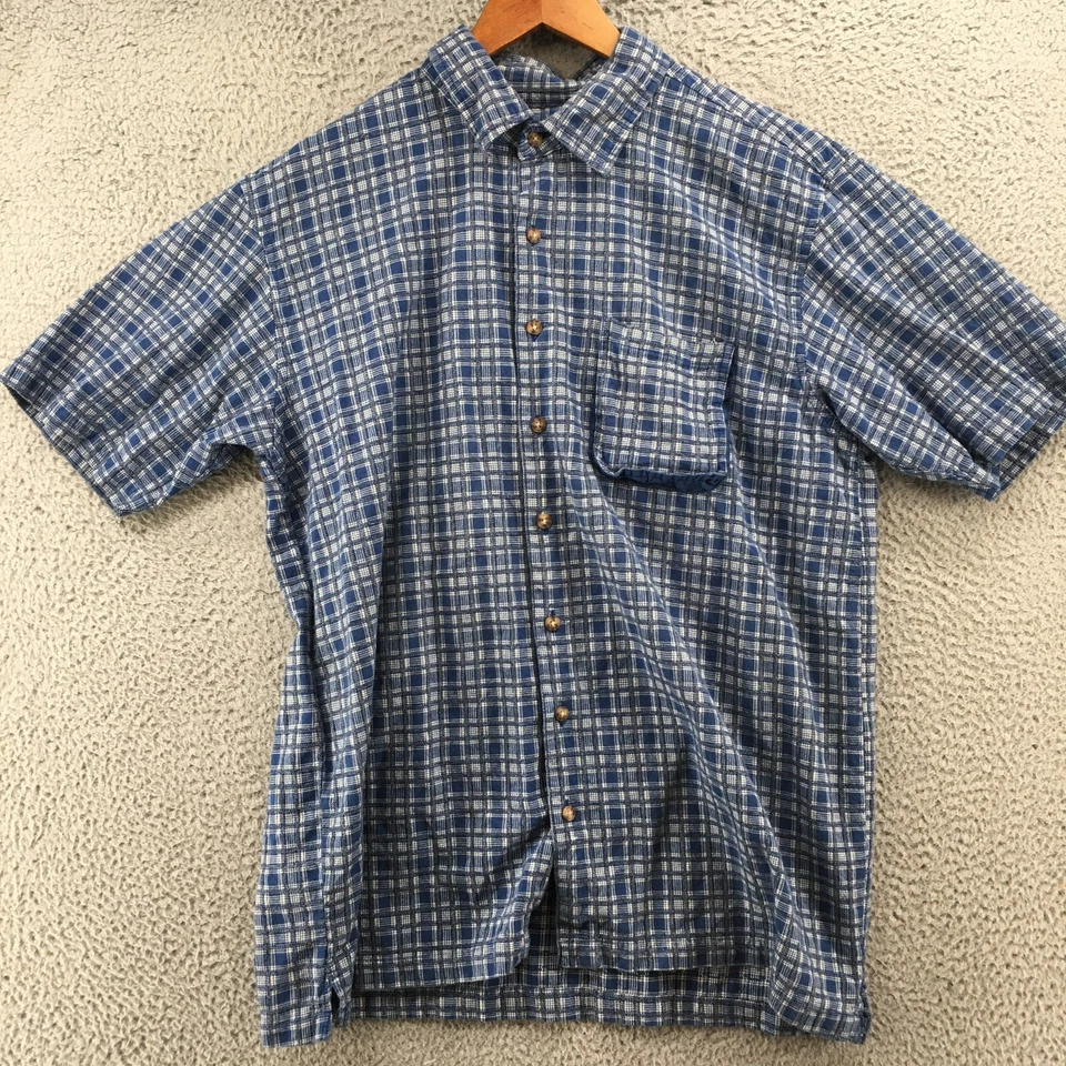 Camisa North Crest manga corta abotonada para hombre L azul algodón a cuadros bolsillo en el pecho Foto 2 de 4