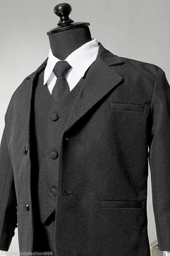 Jungen schwarz formeller Anzug, 5-teiliges Set für Hochzeitsabschluss Erstkommunion S bis 20 - Bild 7 von 7