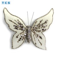 Glitzer-Schmetterling Christbaumschmuck Pailletten Silber 3Er Set Mit Clip Xmas