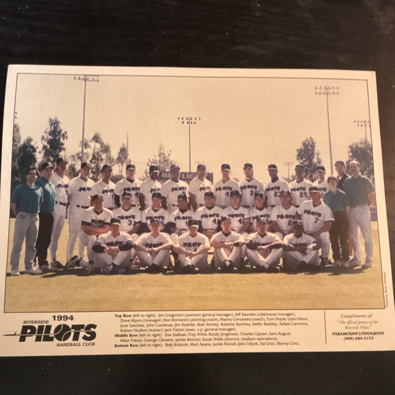 Riverside Pilots Baseball Club Team Photo 1994 Riverside Pilots