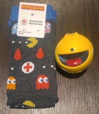American Red Cross PACMAN Crew Socks and Yellow Gashapon Toy New