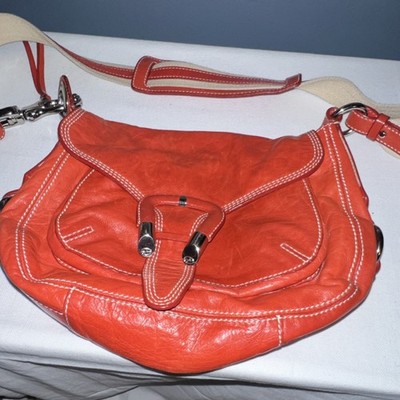 Francesco Biasia Orange Shoulder Bag Contrast Stitching Silver Hardware